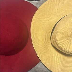Elegant Burgundy and Straw Women's Sun Hats